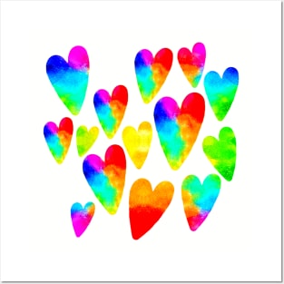 Neon Rainbow Watercolor Hearts Posters and Art